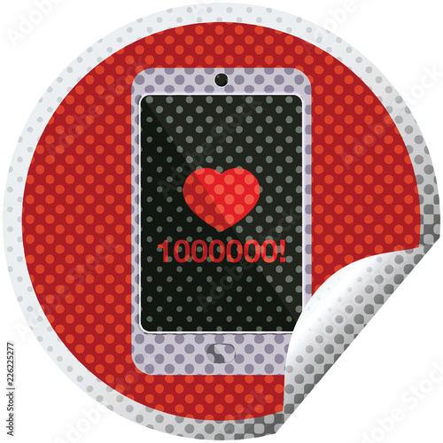 mobile phone showing 1000000 likes graphic circular sticker