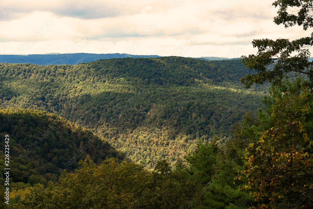 A wide angle view of the Appalachian mountains in West Virginia.