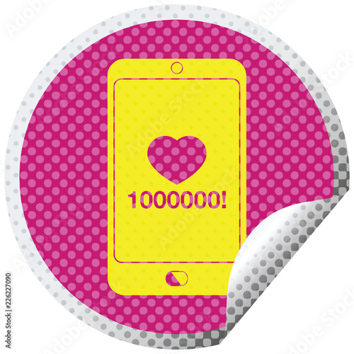 mobile phone showing 1000000 likes circular peeling sticker