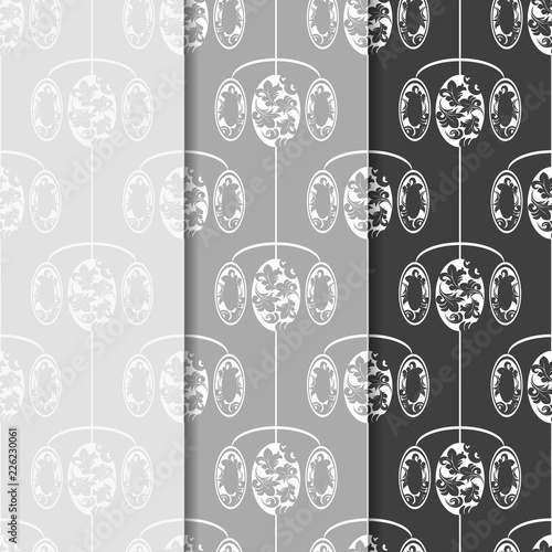 floral seamless pattern with circles, flowers and leaves