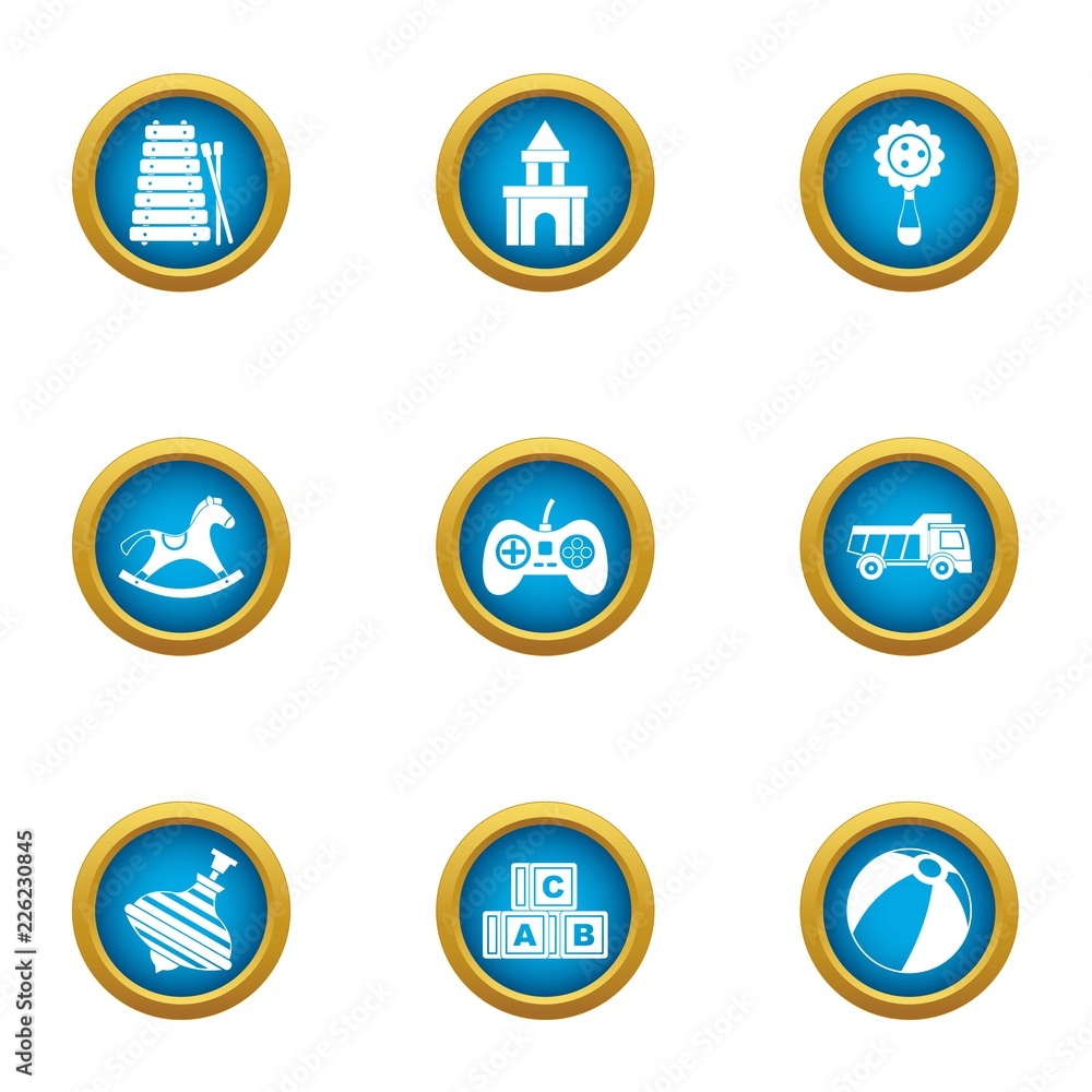 Babyhood play icons set. Flat set of 9 babyhood play vector icons for web isolated on white background Babyhood play icons set. Flat set of 9 babyhood play vector icons for web isolated on white background