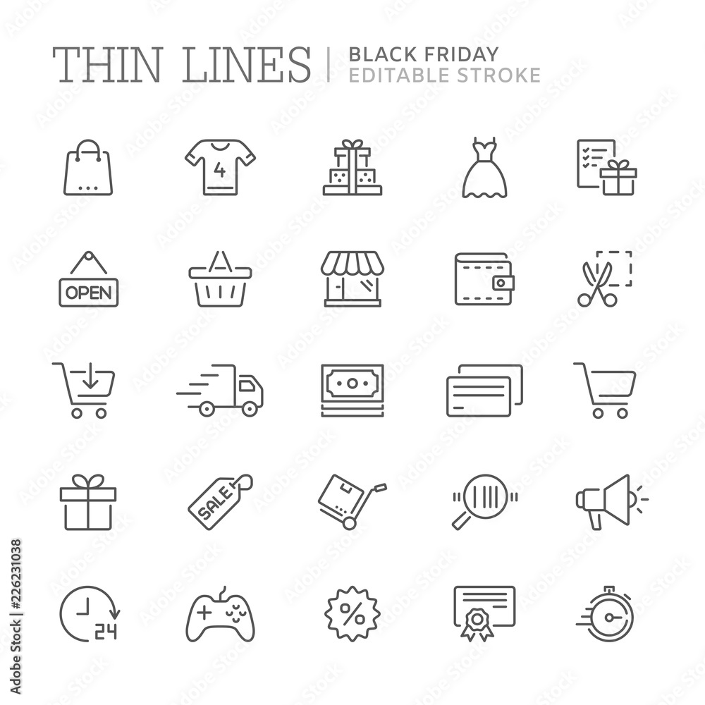 Collection of shopping related line icons. Vector eps 8