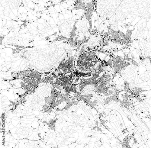Fototapet Mappa satellitare di Berna, Svizzera, strade della città