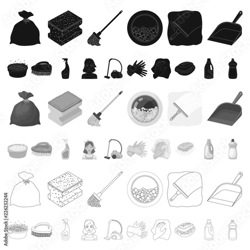 Cleaning and maid cartoon icons in set collection for design. Equipment for cleaning vector symbol stock web illustration.