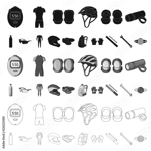 Bicycle outfit cartoon icons in set collection for design. Bicycle and tool vector symbol stock web illustration.