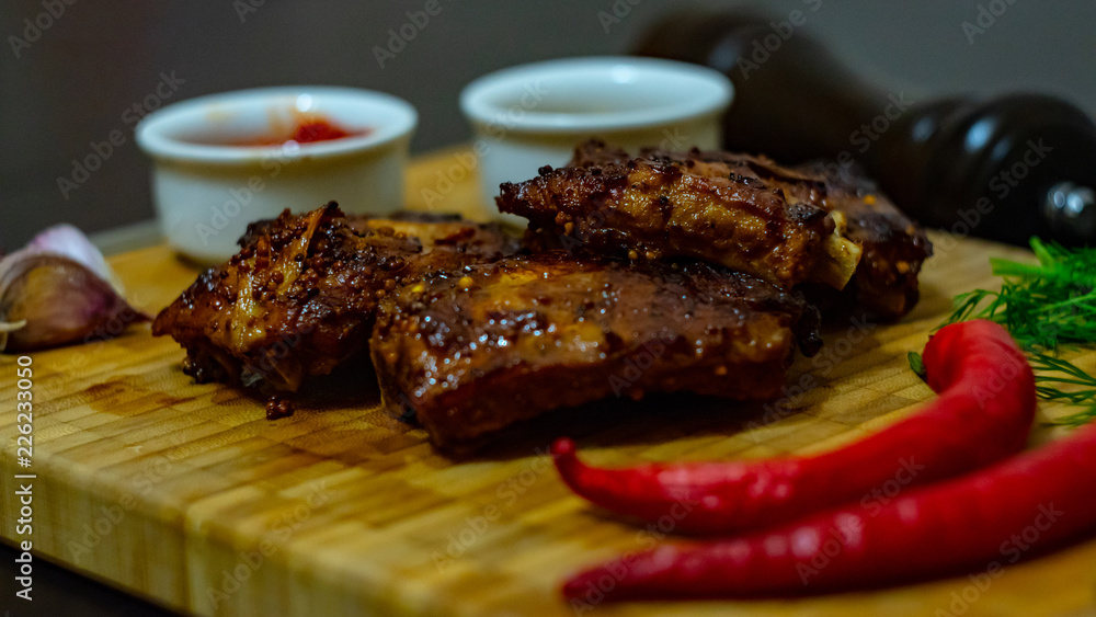 Pork ribs with pepper and sauses