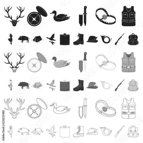 Hunting and trophy cartoon icons in set collection for design. Hunting and equipment vector symbol stock web illustration.