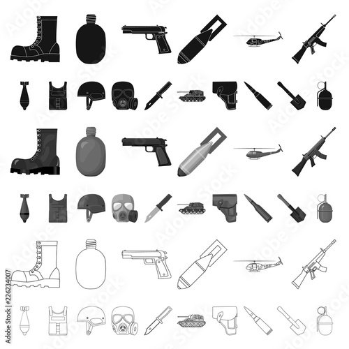 Army and armament cartoon icons in set collection for design. Weapons and equipment vector symbol stock web illustration.