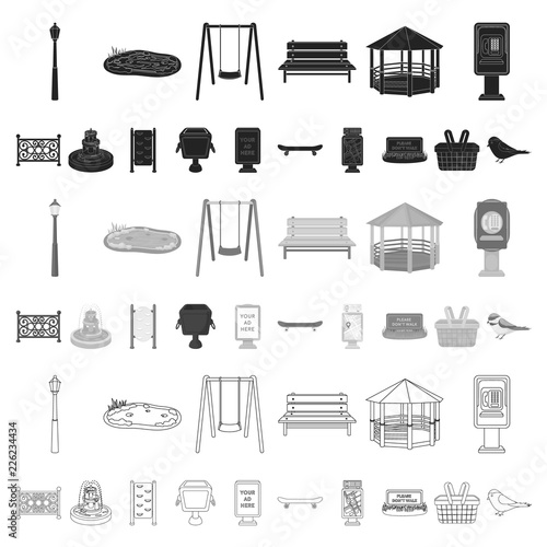 Park, equipment cartoon icons in set collection for design. Walking and rest vector symbol stock web illustration.