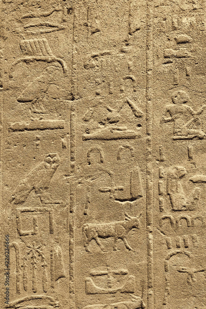 Ancient egyptian hieroglyphs carved on the stone in the Karnak Temple Ancient egyptian hieroglyphs carved on the stone in the Karnak Temple