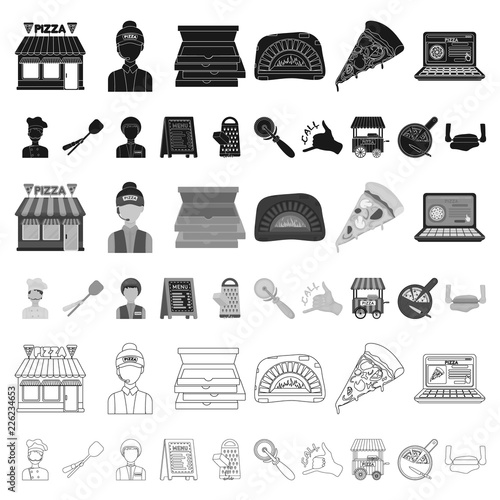 Pizza and pizzeria cartoon icons in set collection for design. Staff and equipment vector symbol stock web illustration.