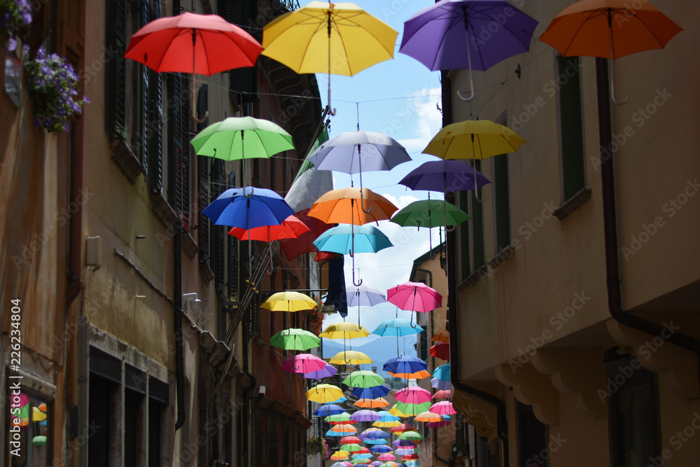 colorful umbrellas at early morning 