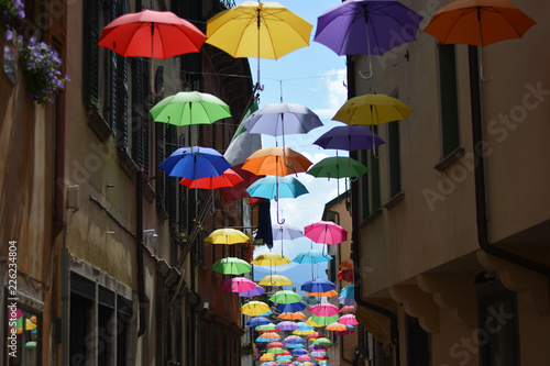 colorful umbrellas at early morning 