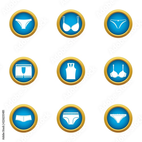 Underpants icons set. Flat set of 9 underpants vector icons for web isolated on white background