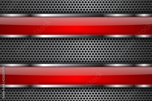 Metal perforated background with red glass plates