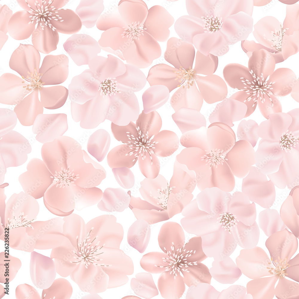 Naklejka premium Floral retro seamless pattern, cherry or sakura flowers background, pastel vintage illustration in vector