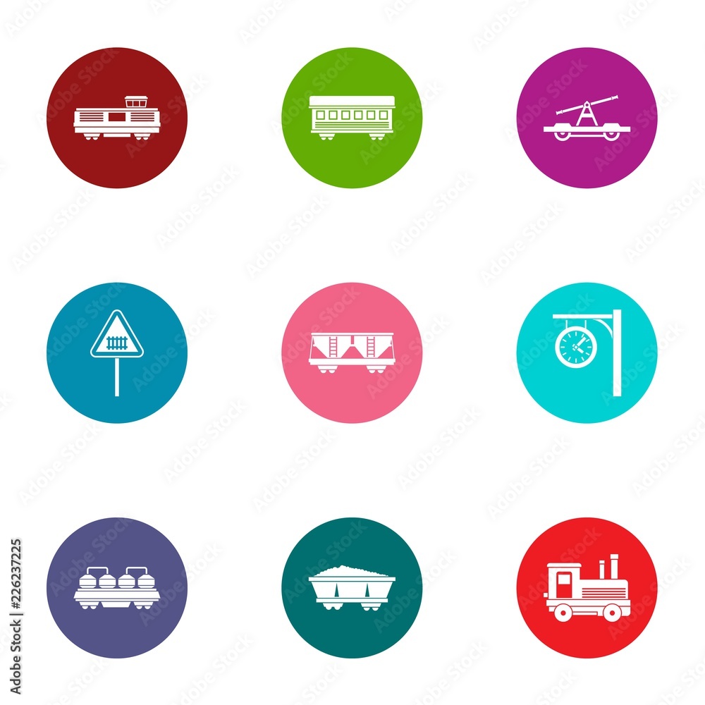 Rail delivery icons set. Flat set of 9 rail delivery vector icons for web isolated on white background Rail delivery icons set. Flat set of 9 rail delivery vector icons for web isolated on white background