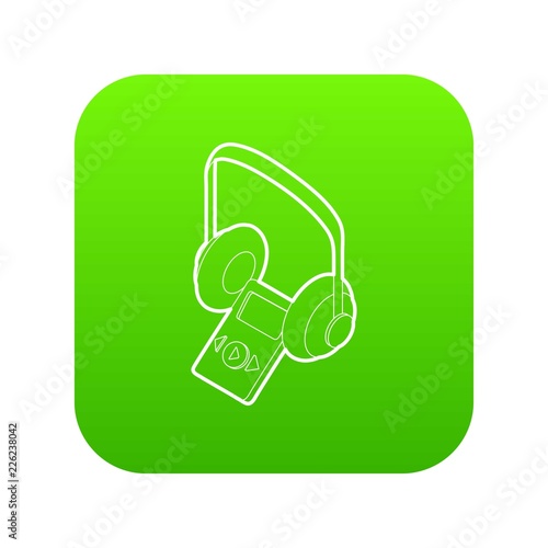 Audio guide icon green vector isolated on white background