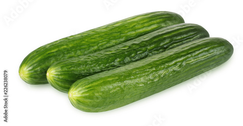 Green smooth cucumbers isolated on white background.