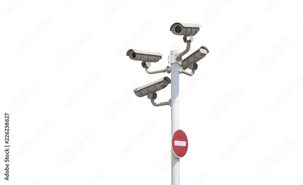 video surveilance camera on pole isolated on white background video surveilance camera on pole isolated on white background