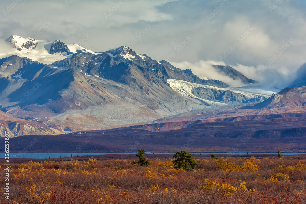 Gulkana Glacier across Summit Lake from Denali Highway in Fall