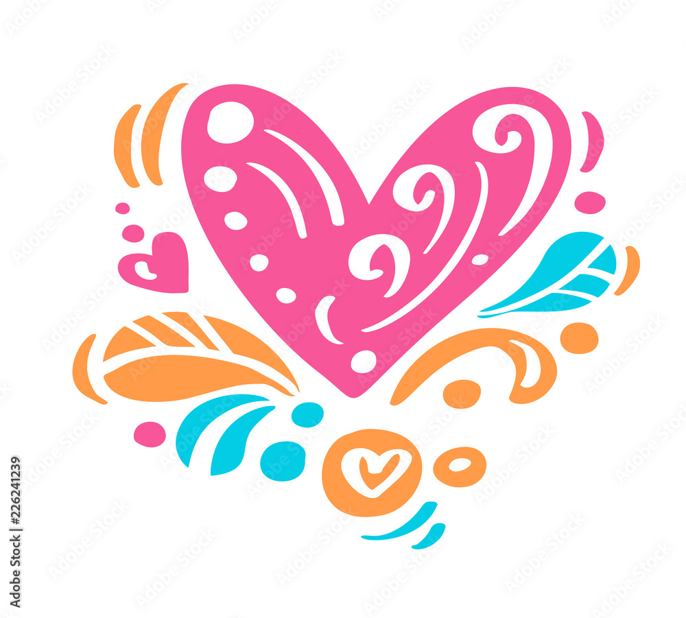 Fototapeta premium Vintage hand drawing scandinavian vector heart for Valentines Day. For art template design list page, mockup brochure style, banner idea cover, booklet print flyer, poster