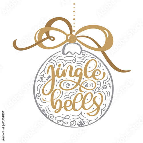 Jingle bells gold vintage calligraphy lettering vector text. For art template design list page, mockup brochure style, banner idea cover, booklet print flyer, poster