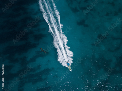 Speedboat with wake in Caribbean sea © ilyaska