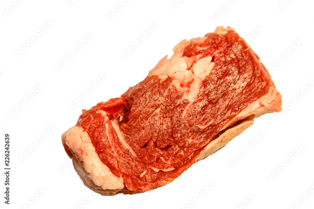 Fototapeta premium Raw marbled beef, brisket lying on white background. Isolated.