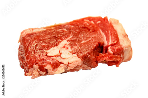 Raw marbled beef, brisket lying on white background. Isolated.