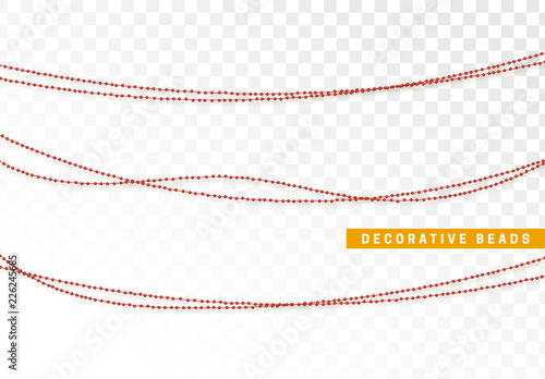 String beads realistic isolated. Decorative design element red bead.