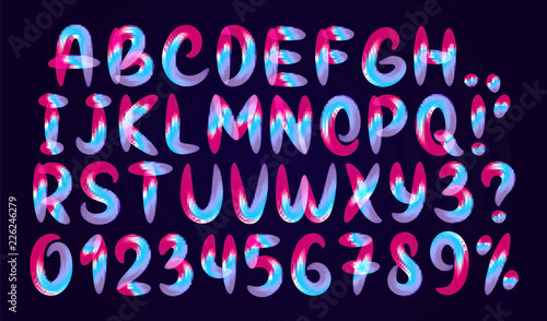 Fluid colored letter. Alphabet font of melting liquid. Design 3d sign isolated on black background.