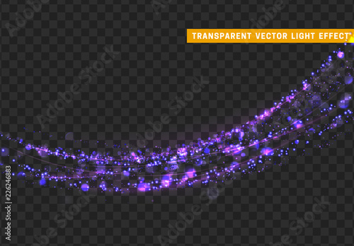 Magic light effect. Stardust purple glitter. Sparkle star dust vector illustration. Glowing sparkling particles on background with transparency