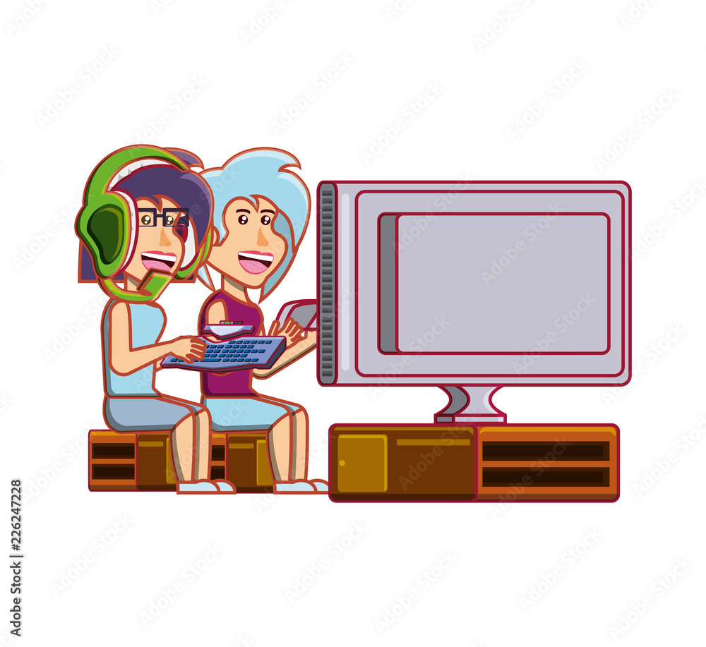 girls playing video game avatar character girls playing video game avatar character