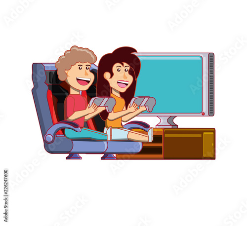 young couple playing video game