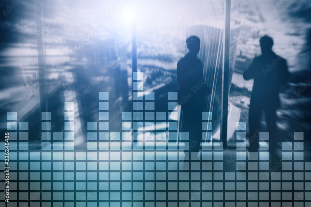 Financial chart on blurred skyscraper office background. Financial chart on blurred skyscraper office background.