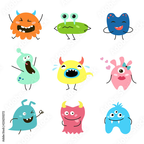 Set of cartoon monsters on white background.