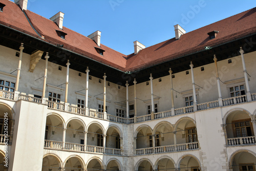 Exterior architecture in the courtyard of Wawel Royal Castle in Krakow, Poland