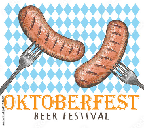 Sausages on the fork, sausages octoberfest. 