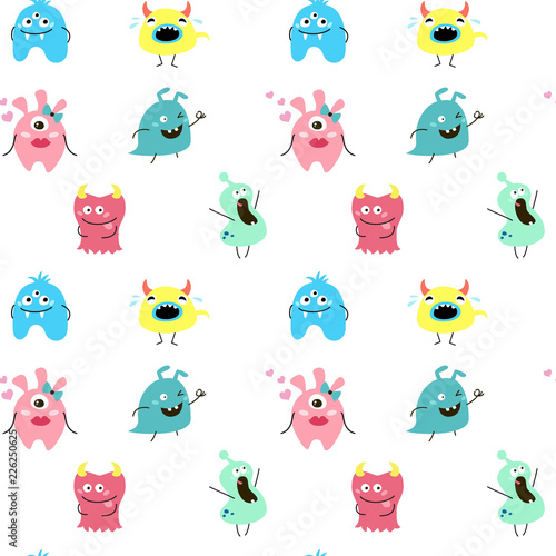 Seamless pattern with cartoon monsters.