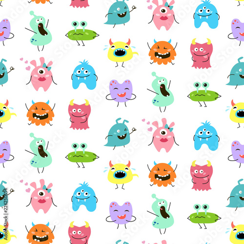 Seamless pattern with cartoon monsters.