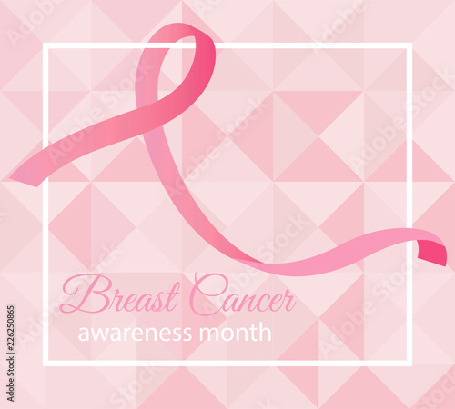 Pink awareness breast cancer ribbon vector. Geometric background graphic design.