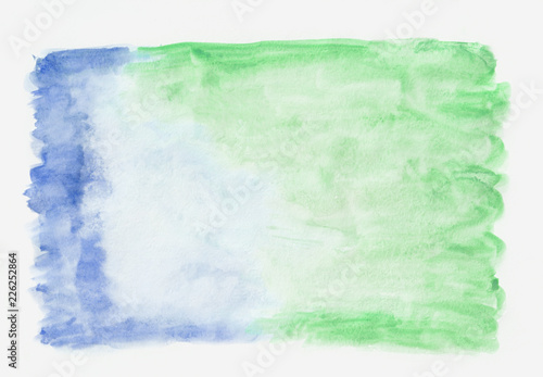Sea green (jade) and dark blue mixed watercolor horizontal gradient background. It's useful for greeting cards, valentines, letters. Abstract art style handicraft surface