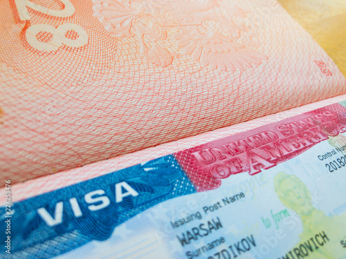 United States of America visa stamp in the passport