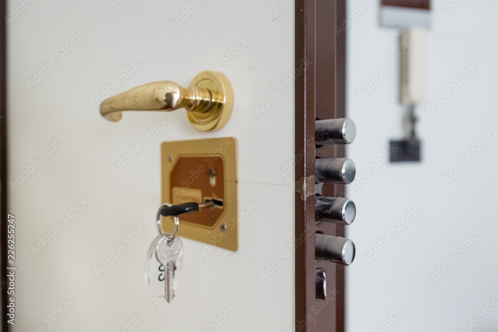 Open door with four security bolts Open door with four security bolts