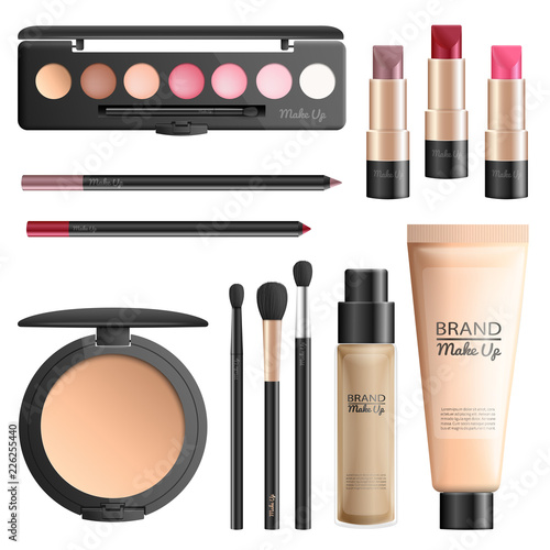 Cosmetics and makeup tools realistic vector set