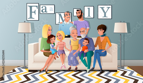 Big Family Gathered Together Cartoon Vector