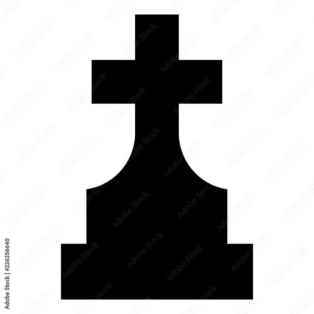 Simple, flat cross headstone/grave icon. Black silhouette illustration. Isolated on white