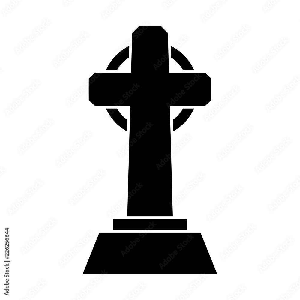 Simplistic headstone icon. Flat design. Black silhouette. Isolated on white