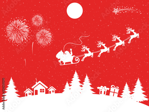 Santa Claus flyin on Christmas sleigh in the night – vector